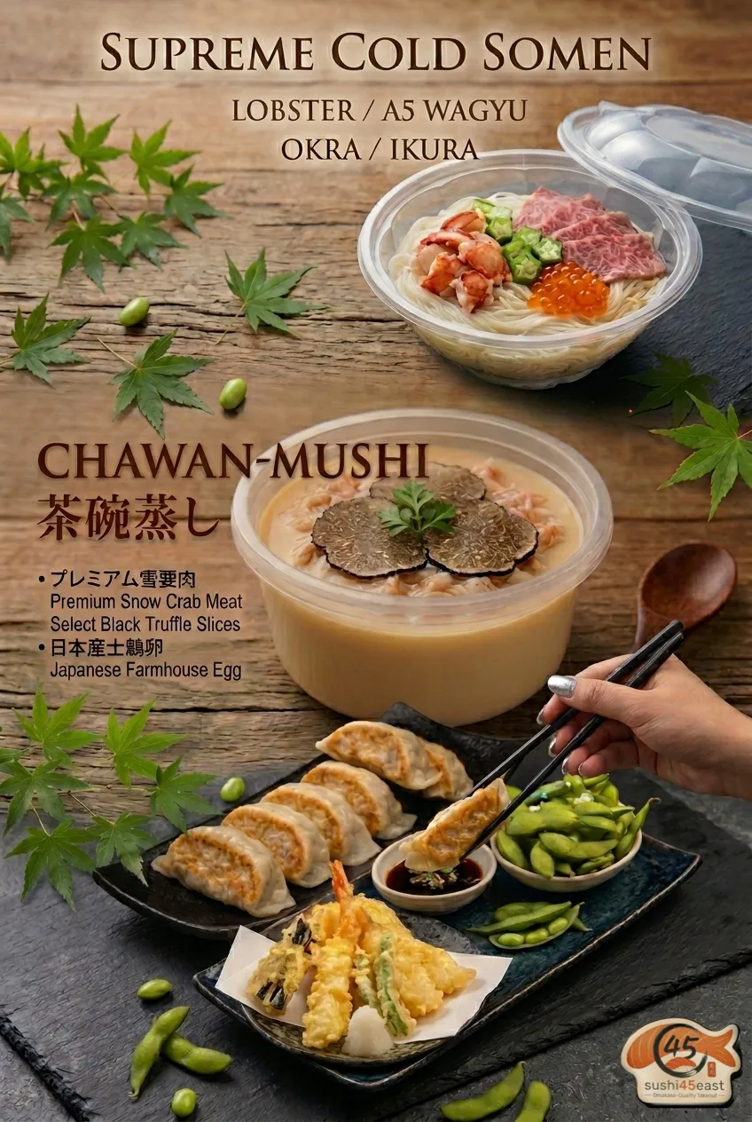 Supreme Cold Somen and Chawan-Mushi with Japanese appetizers at Sushi 45 East